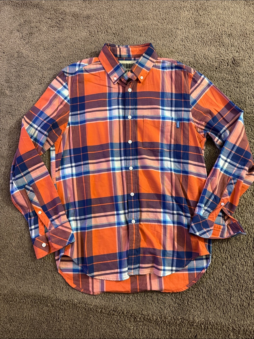 chubbies Orange, Navy & White Plaid Button-Down Shirt